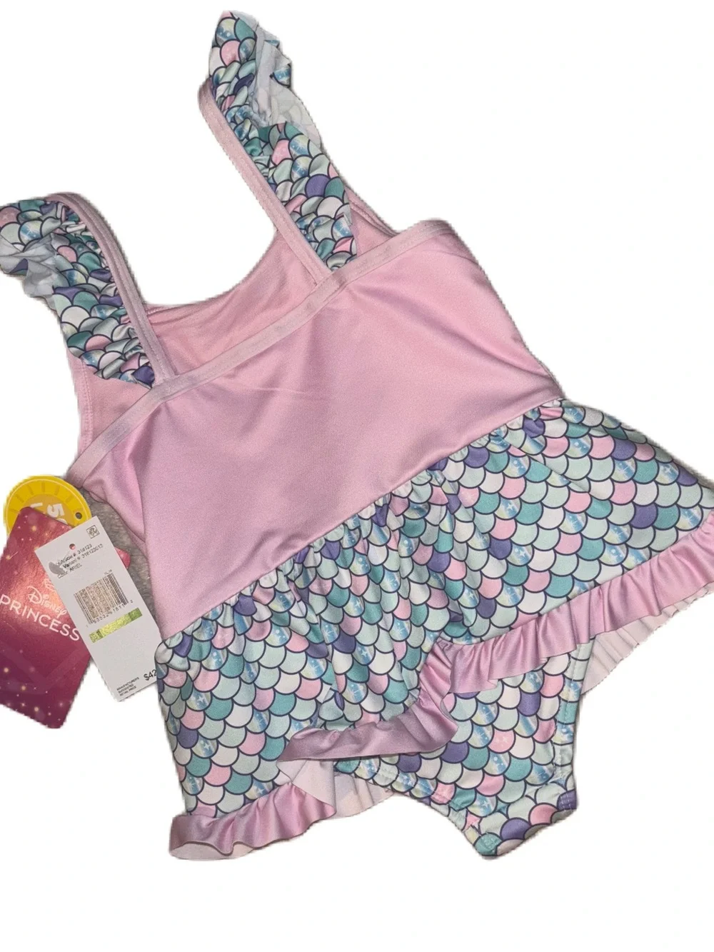 Girls Disney Princess Pink Little Mermaid Ariel One-Piece Swim Suit with UPF 50+